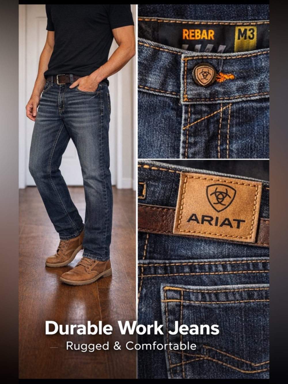 Men’s Straight Jeans Ariat Rebar M5 Dark Wash 32x33